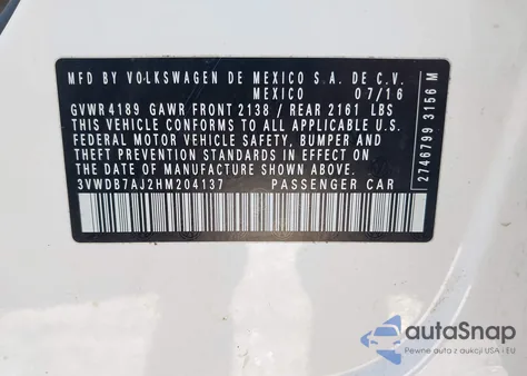 2017 Volkswagen Jetta 1.4T Se from USA, damaged, VIN 3VWDB7AJ2HM204137